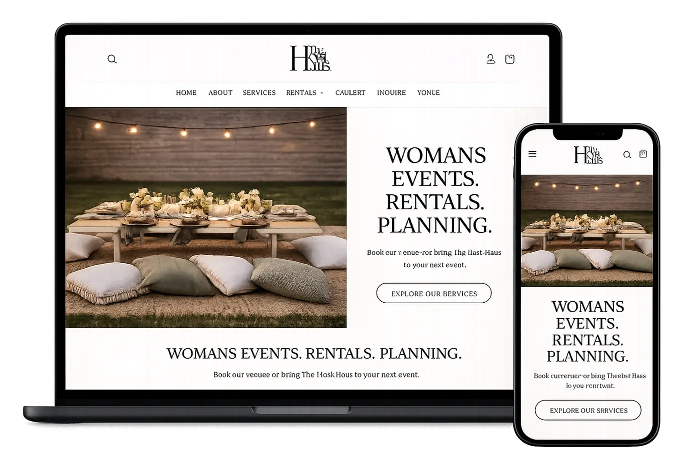 The Host Haus store shown on laptop and phone mockup