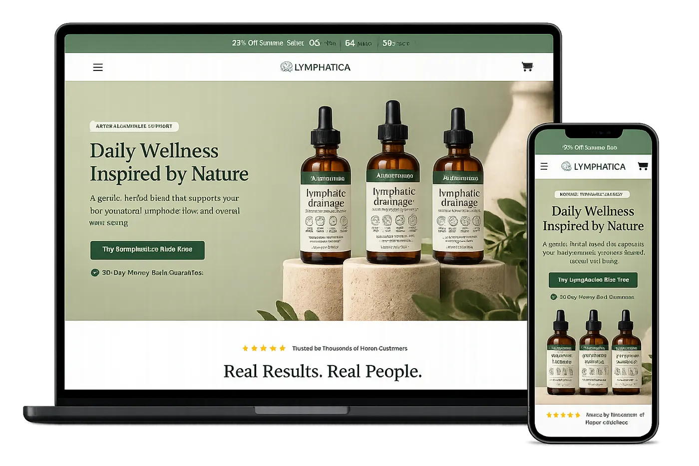 Lymphatica store shown on laptop and phone mockup