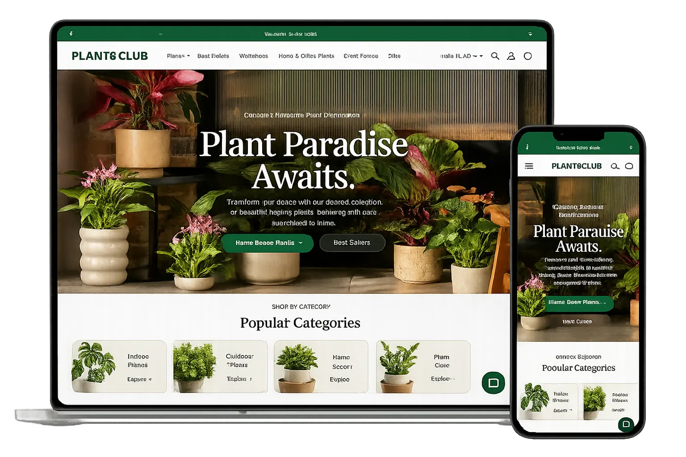 Plant Club store shown on laptop and phone mockup