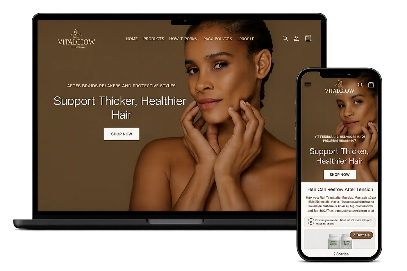 VitalGlow store shown on laptop and phone mockup