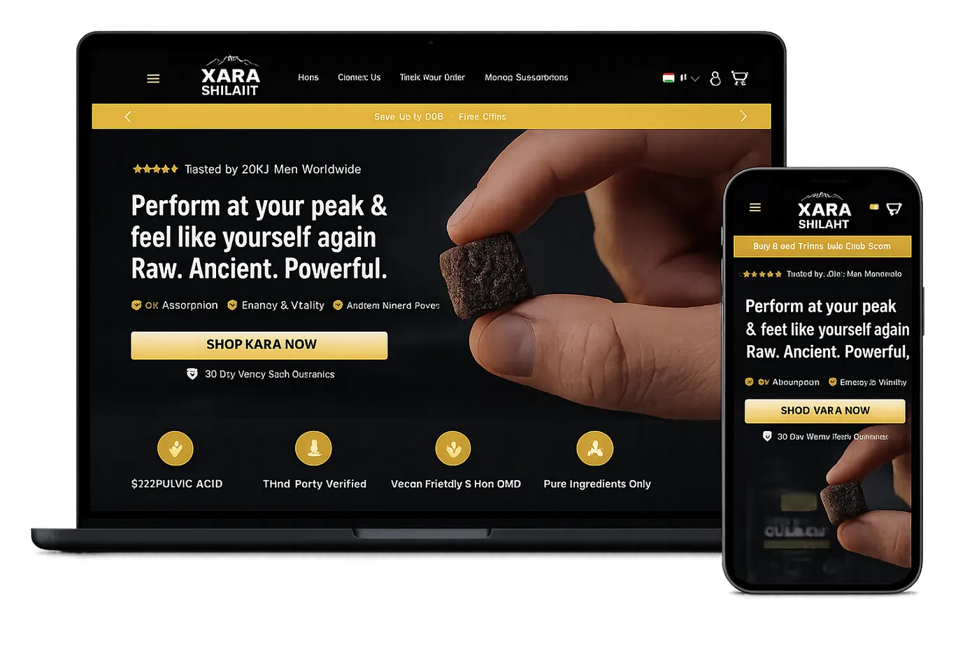 Xara Shilajit store shown on laptop and phone mockup